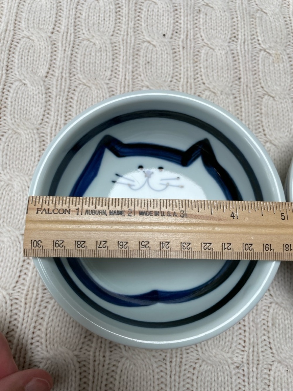 Ceramic Cat Face Pet Bowls set of 2 food/water- Cobalt Blue and White Japanese - Picture 7 of 9